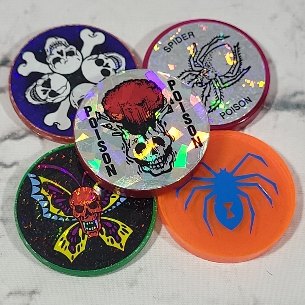 90s‎ Pogs Poison Thick Plastic Slammers Lot Of 5 Holographic Skulls Spider